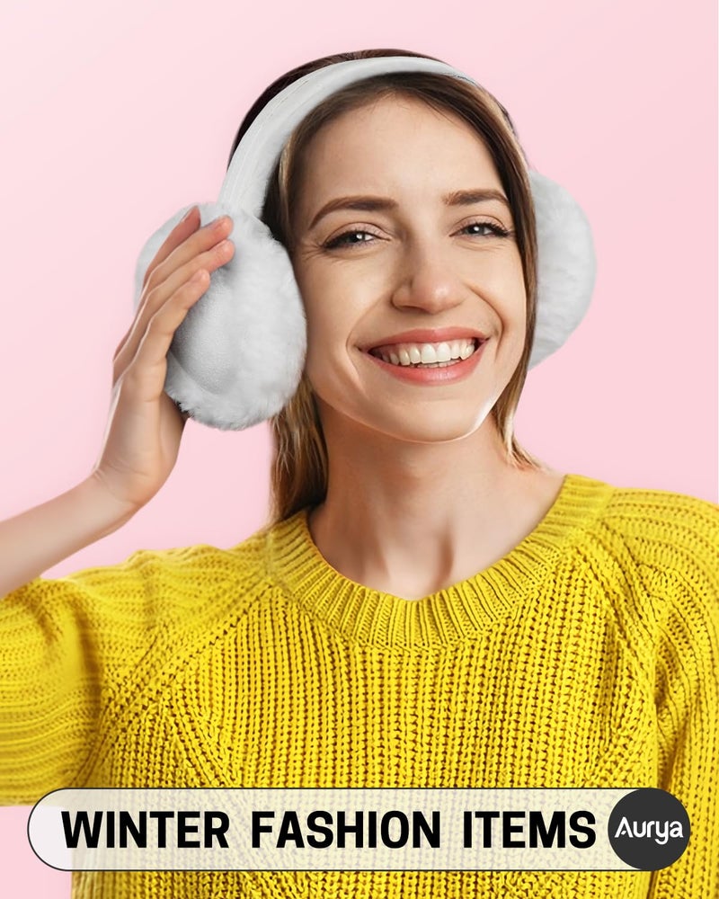 Aurya Ear Muffs - Classic Unisex Ear Warmer Winter Outdoor Earmuffs for Women (Off-White, Standard) - Image 2